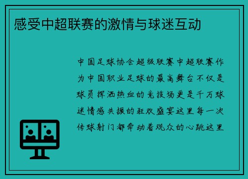 感受中超联赛的激情与球迷互动