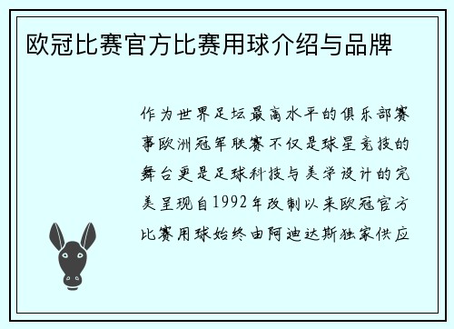 欧冠比赛官方比赛用球介绍与品牌