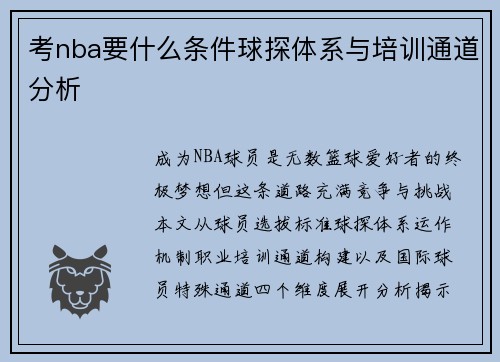 考nba要什么条件球探体系与培训通道分析