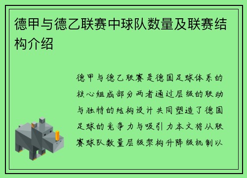 德甲与德乙联赛中球队数量及联赛结构介绍