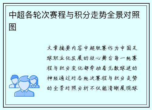 中超各轮次赛程与积分走势全景对照图